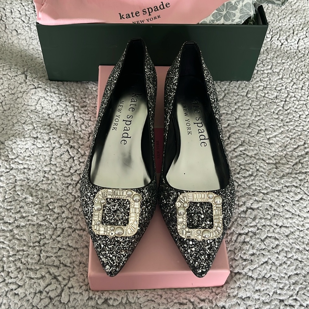 New Kate Spade buckle up glitter flats. Never worn with box